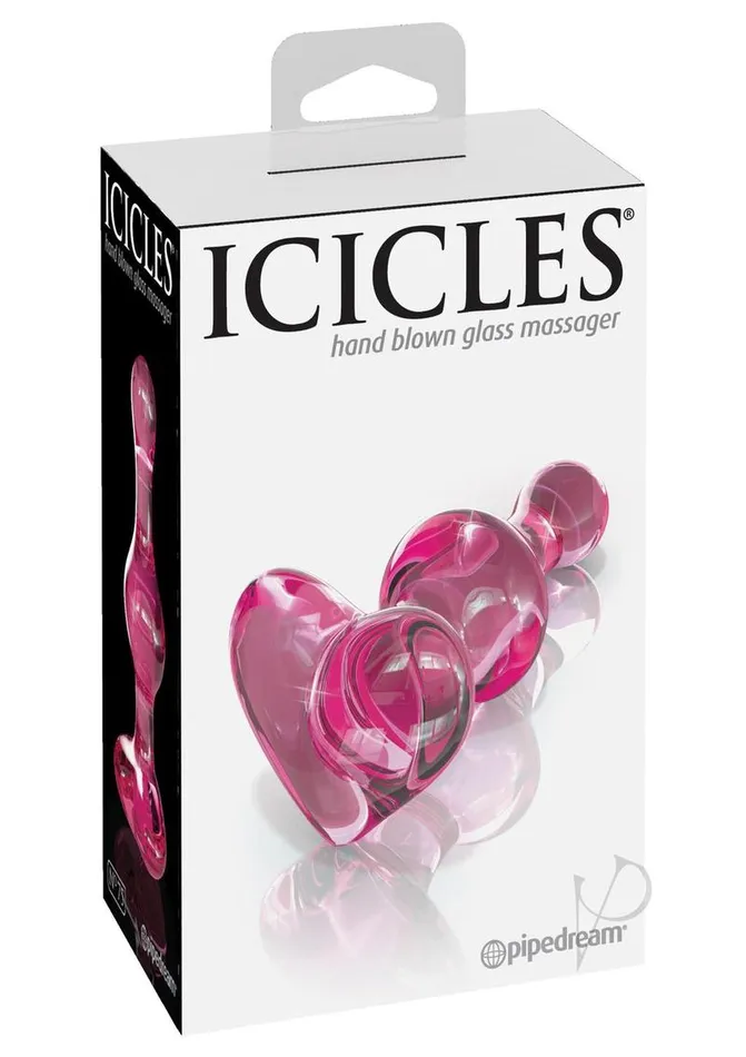 Icicles Anal Icicles No 75 Beaded Heart Shaped Glass Anal Plug Pink
