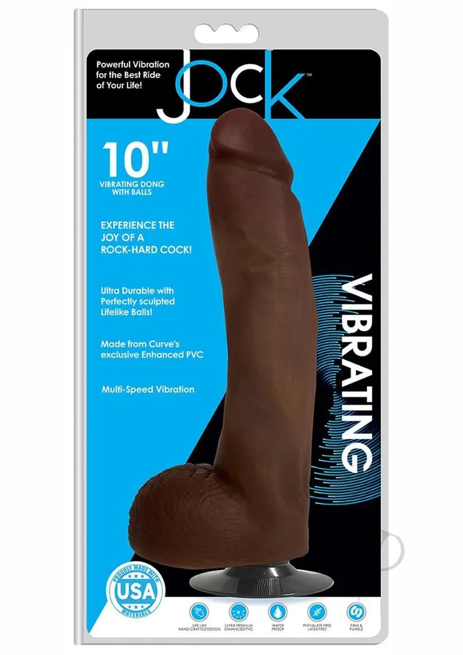 Jock Female Sex Toys JOCK Vibrating Dildo with Balls 10in Chocolate