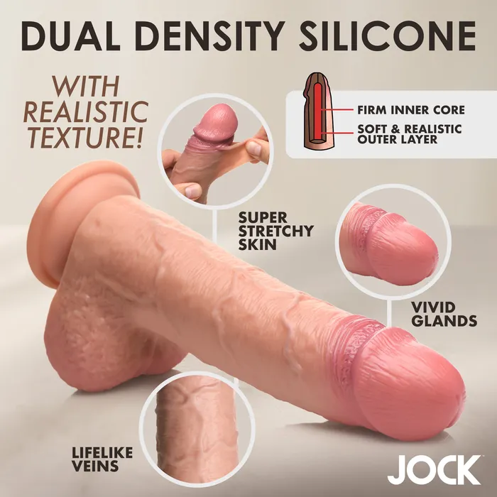JOCK Real Skin Silicone Dildo w Balls Curve Toys Dildos