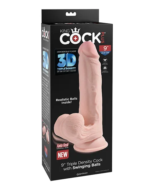 King Cock Dildos King Cock Triple Density Cock with Swinging Balls 9in Vanilla