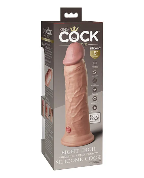 King Cock Elite Dual Density Vibrating Rechargeable Silicone Dildo with Remote Control 8in Vanilla King Cock Female Sex Toys