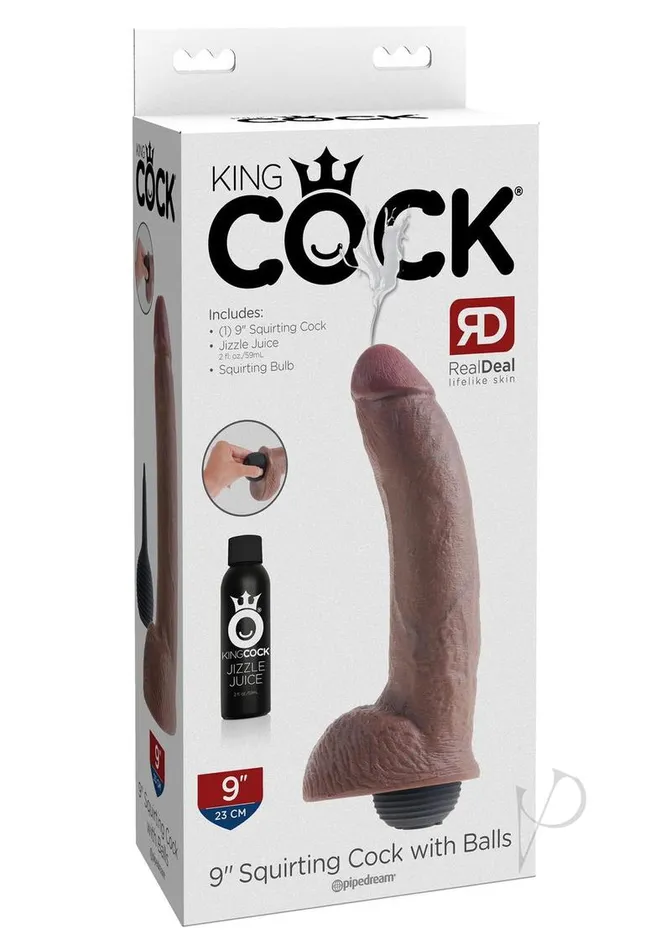 King Cock King Cock Squirting Dildo with Balls 9in Chocolate Dildos