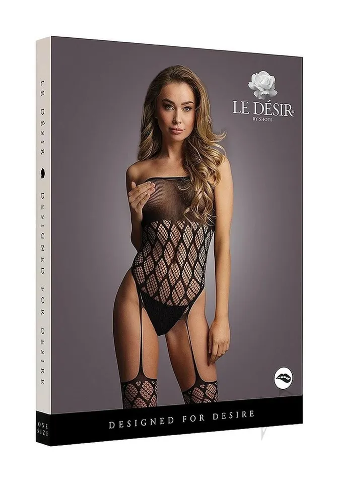 Le Desir Anal Le Desir Strapless Crotchless Teddy with Stocking OS Black