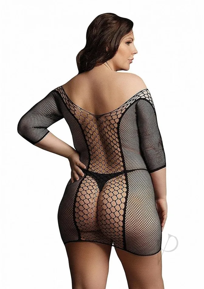 Le Desir Le Desir Duo Net Sleeved Mini Dress Queen Black Anal