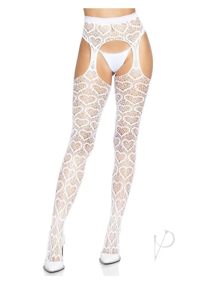 Leg Avenue Anal Leg Avenue Heart Net Suspender Hose OS White