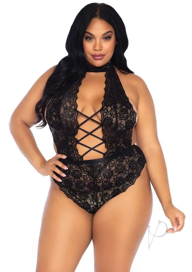 Leg Avenue Female Sex Toys Leg Avenue High Neck Floral Lace Backless Teddy with Lace Up Accents and Crotchless Thong Panty 1X2X Black Leg Avenue Female Sex Toys Leg Avenue High Neck Floral Lace Backless Teddy with Lace Up Accents and Crotchless Thong Panty 1X2X Black