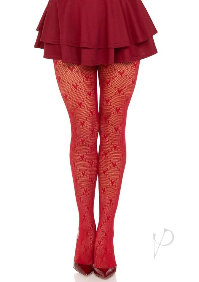 Leg Avenue Vibrators Leg Avenue Love Struck Heart Net Tights OS Red