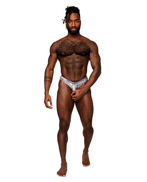 Male Power Anal Snaked Metallic Coated Power Sock SilverBlack LXL
