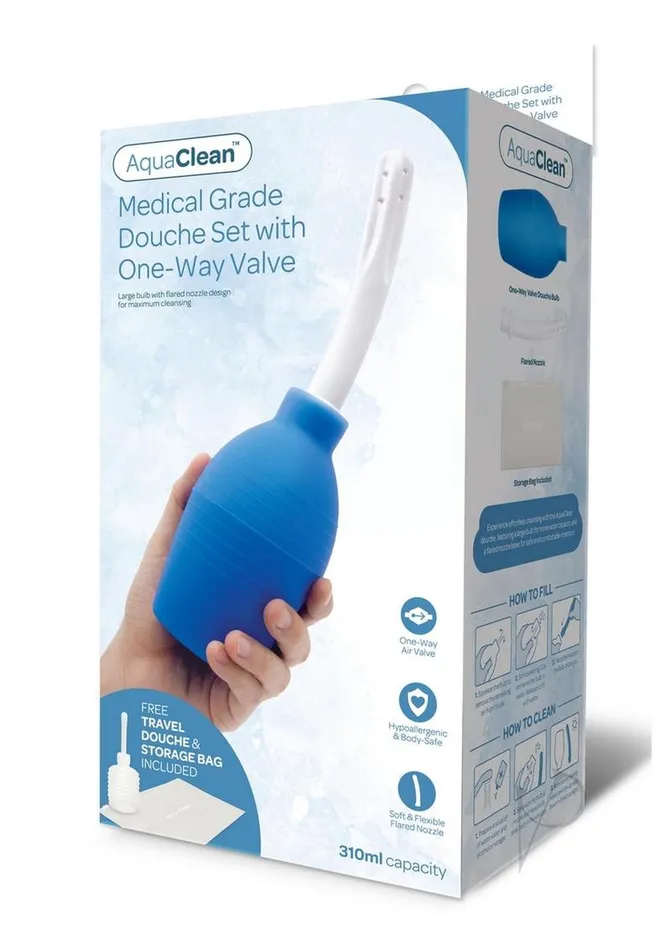 Male Sex Toys AquaClean Large Volume 310ML Douche with One Way Valve BlueWhite Aqua Clean Male Sex Toys AquaClean Large Volume 310ML Douche with One Way Valve BlueWhite Aqua Clean