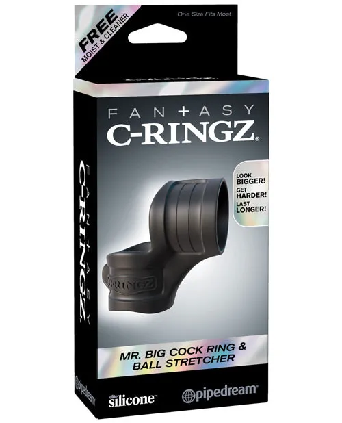 Male Sex Toys Fantasy CRingz Silicone Mr Big Cock Ring and Ball Stretcher Black Fantasy C Ringz