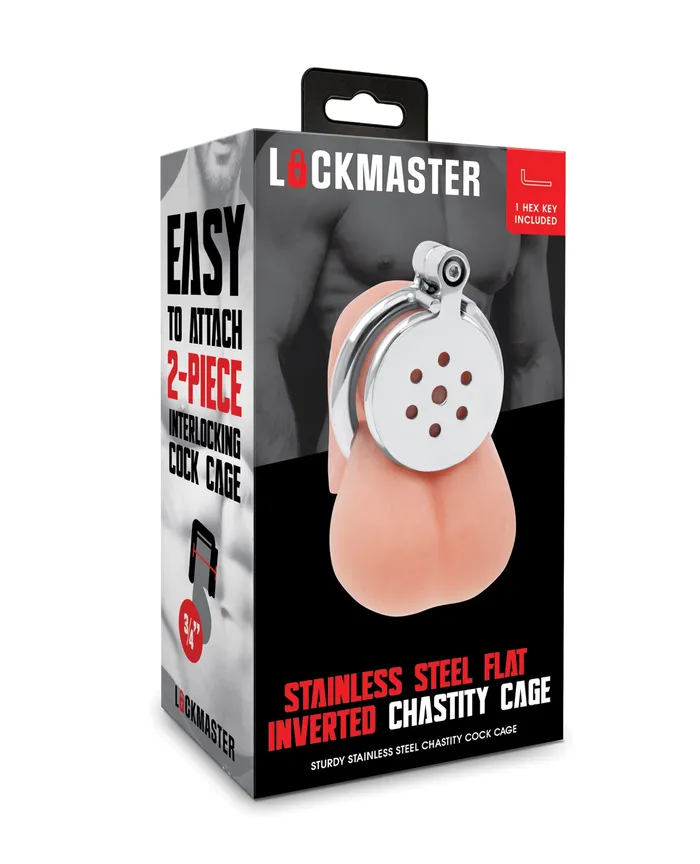 Male Sex Toys Lockmaster Stainless Steel Flat Inverted Chastity Cage Silver Lockmaster Male Sex Toys Lockmaster Stainless Steel Flat Inverted Chastity Cage Silver Lockmaster