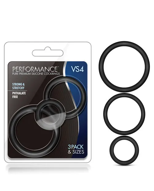 Male Sex Toys Performance Performance VS4 Pure Premium Silicone Cock Ring Set 3 Sizes Black