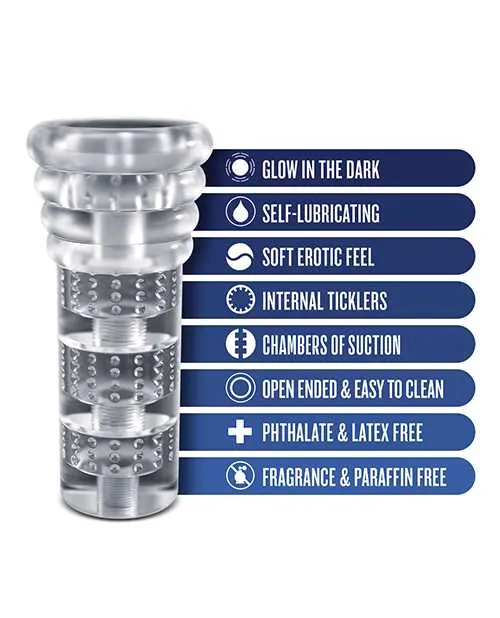 Male Sex Toys Rize Luz Self Lubricating Stroker Dual End Masturbator Clear Rize