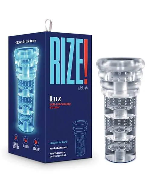 Male Sex Toys Rize Luz Self Lubricating Stroker Dual End Masturbator Clear Rize