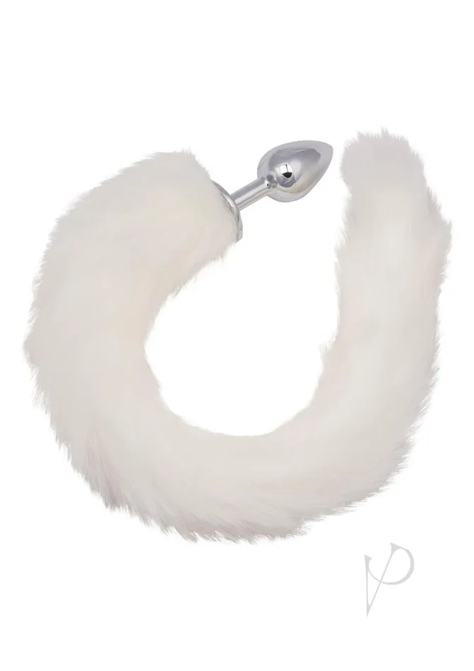 Male Sex Toys Running Wild Faux Fur Tail and Metallic Anal Plug White Running Wild