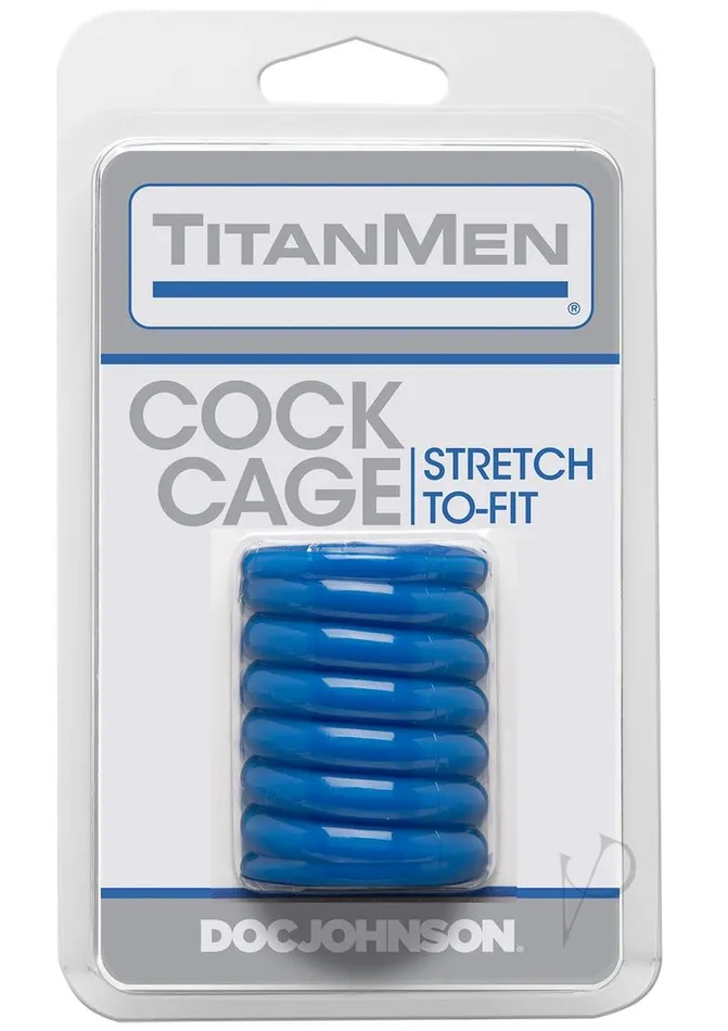 Male Sex Toys Titan Men TitanMen Ribbed StretchToFit Cock Cage Blue