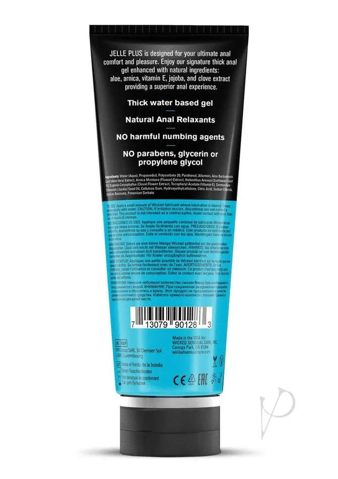 Male Sex Toys Wicked Jelle Wicked Jelle Plus Water Based Anal Lubricant with Relaxants 8oz