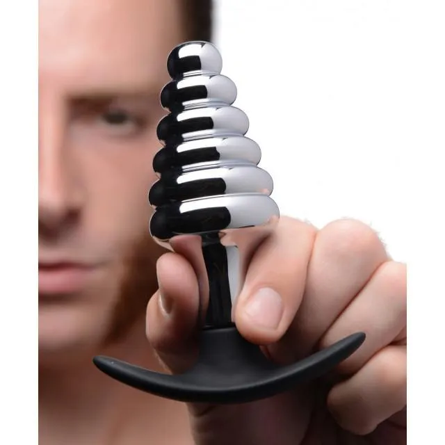 Master Series Dark Hive Metal and Silicone Ribbed Anal Plug Male Sex Toys