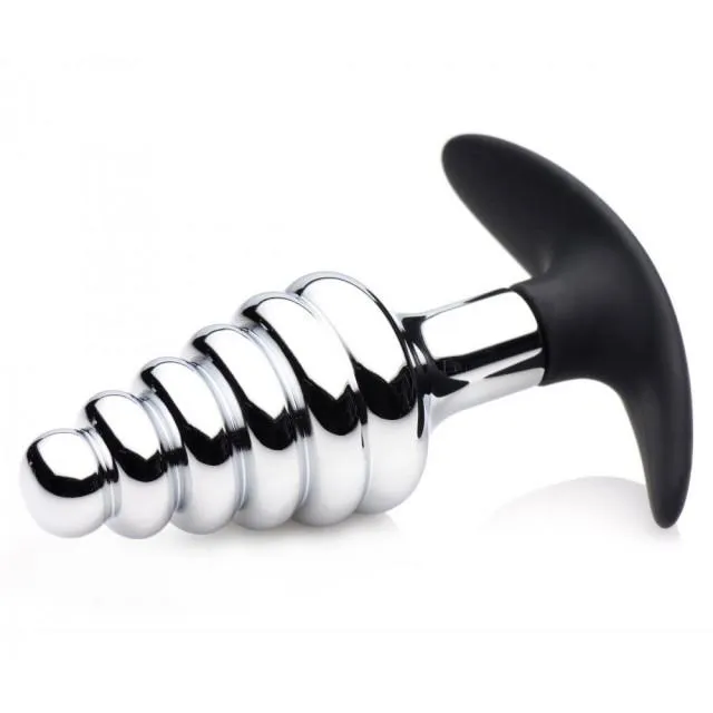 Master Series Dark Hive Metal and Silicone Ribbed Anal Plug Male Sex Toys