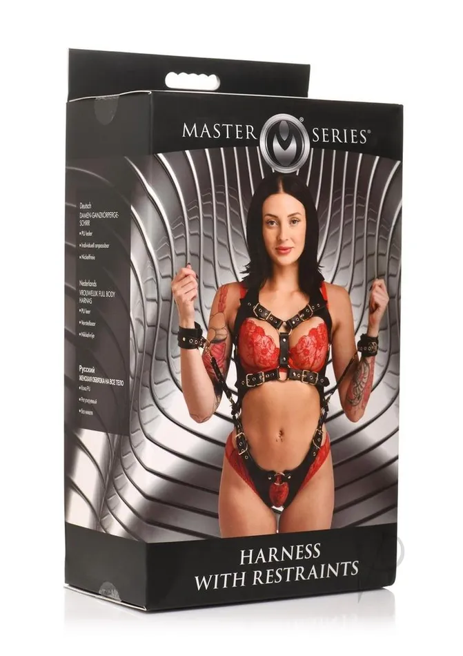 Master Series Female Sex Toys Master Series Harness with Restraints BlackGold Master Series Female Sex Toys Master Series Harness with Restraints BlackGold