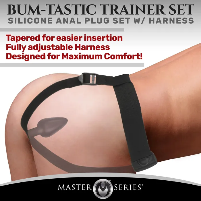 Master Series Male Sex Toys BumTastic Trainer Set Silicone 3 Piece Anal Plug Set with Harness