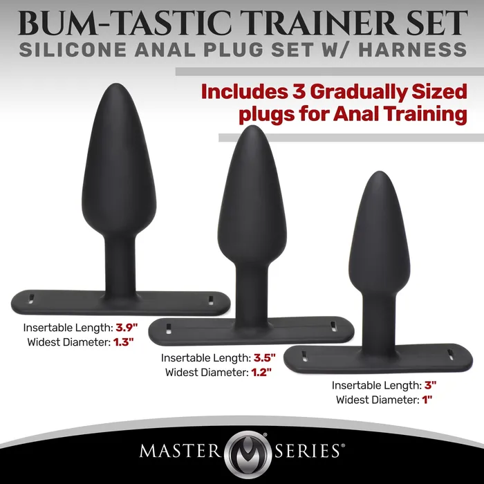 Master Series Male Sex Toys BumTastic Trainer Set Silicone 3 Piece Anal Plug Set with Harness
