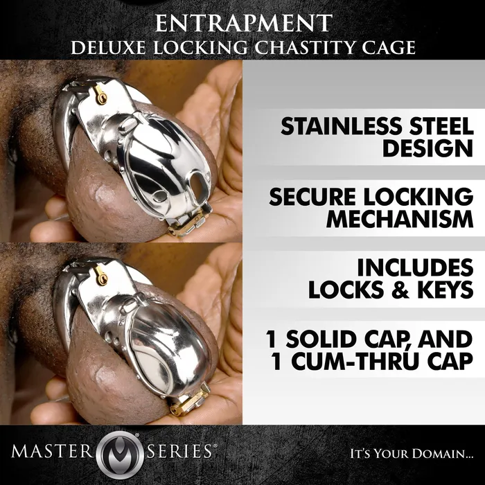 Master Series Male Sex Toys Entrapment Deluxe Locking Chastity Cage
