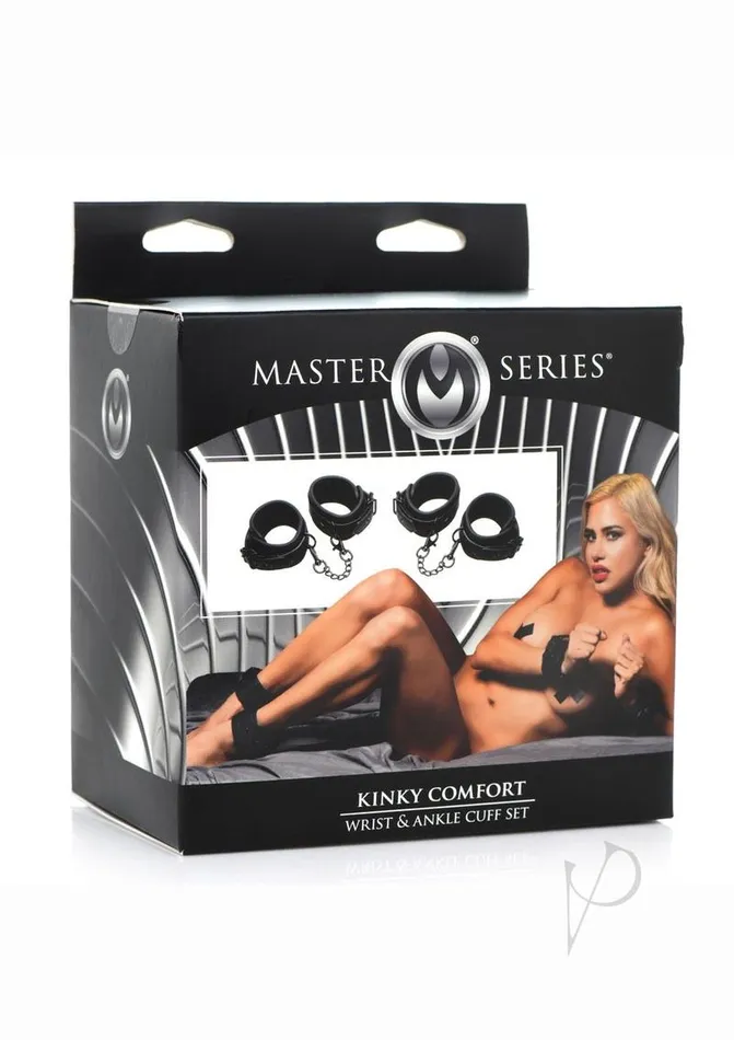 Master Series Restraints Master Series Kinky Comfort Wrist and Ankle Cuff Set Leather Master Series Restraints Master Series Kinky Comfort Wrist and Ankle Cuff Set Leather
