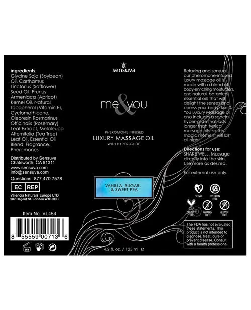Me and You Pheromone Infused Luxury Massage Oil Vanilla Sugar Sweet Pea 42oz Me And You Couples Me and You Pheromone Infused Luxury Massage Oil Vanilla Sugar Sweet Pea 42oz Me And You Couples