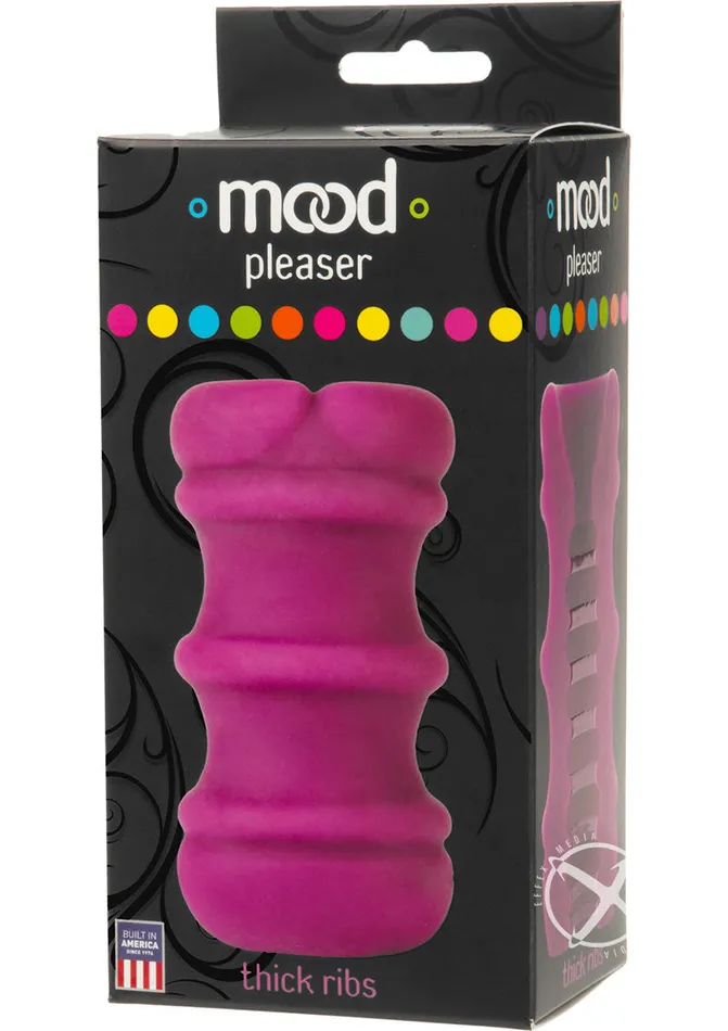 Mood Pleaser Thick Ribbed Ultraskyn Masturbator Purple Mood Male Sex Toys