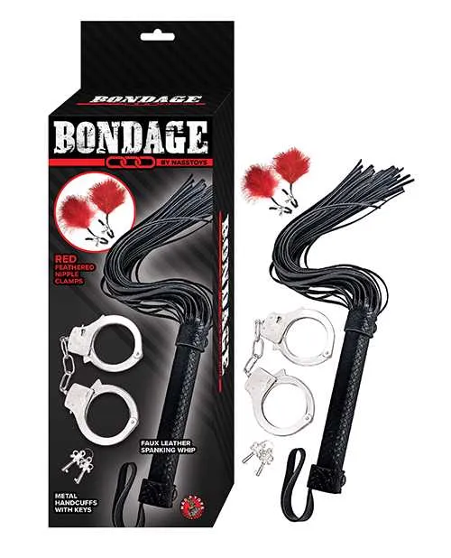 Nasstoys Bondage Whip Feather Clamps and Cuffs Kit Red Bondage Restraints Nasstoys Bondage Whip Feather Clamps and Cuffs Kit Red Bondage Restraints