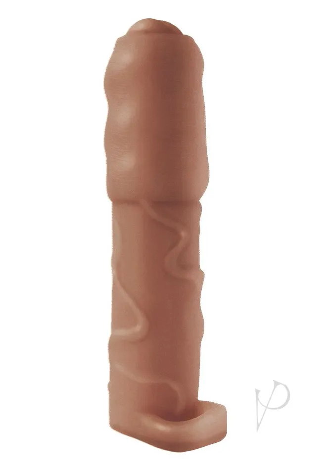 Natural Natural Realskin Vibrating Uncircumcised Penis Extender with Scrotum Ring Chocolate Male Sex Toys