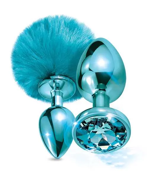 Nixie Anal Nixie Metal Butt Plug Set wJewel Inlaid Pom Pom Blue Metallic Nixie Anal Nixie Metal Butt Plug Set wJewel Inlaid Pom Pom Blue Metallic