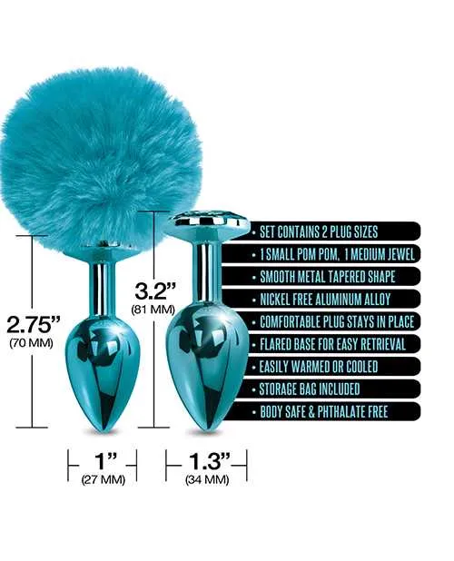 Nixie Anal Nixie Metal Butt Plug Set wJewel Inlaid Pom Pom Blue Metallic Nixie Anal Nixie Metal Butt Plug Set wJewel Inlaid Pom Pom Blue Metallic
