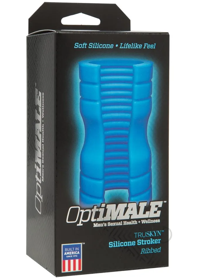 OptiMALE Ribbed Truskyn Silicone Masturbator Blue Opti Male Male Sex Toys