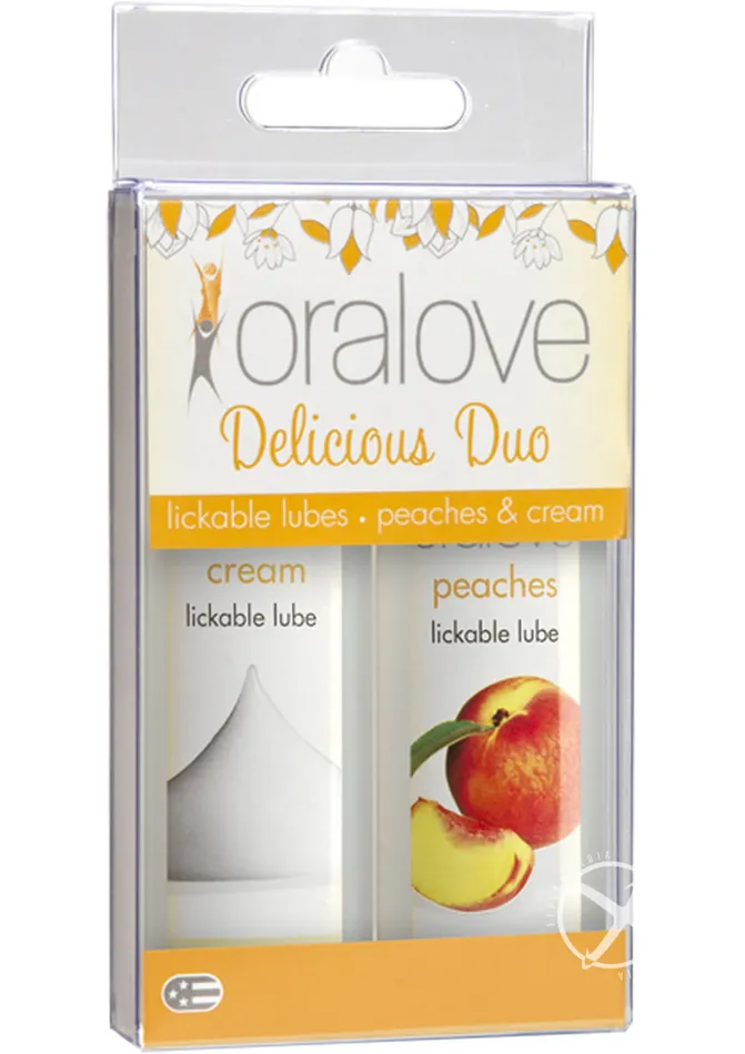 Oralove Delicious Duo Lickable Peaches and Cream Water Based Lubricant 1oz 2 per set Oralove Anal Oralove Delicious Duo Lickable Peaches and Cream Water Based Lubricant 1oz 2 per set Oralove Anal