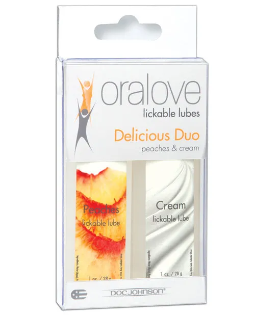 Oralove Delicious Duo Lickable Peaches and Cream Water Based Lubricant 1oz 2 per set Oralove Anal Oralove Delicious Duo Lickable Peaches and Cream Water Based Lubricant 1oz 2 per set Oralove Anal