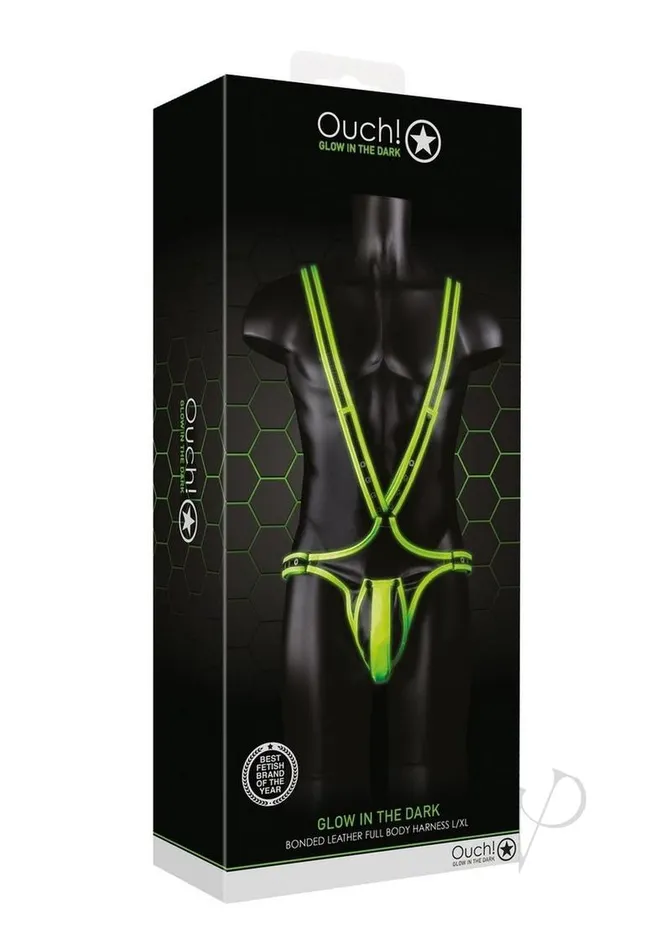 Ouch Bonded Leather Full Body Harness Glow in the Dark LargeXLarge Green Ouch Female Sex Toys Ouch Bonded Leather Full Body Harness Glow in the Dark LargeXLarge Green Ouch Female Sex Toys