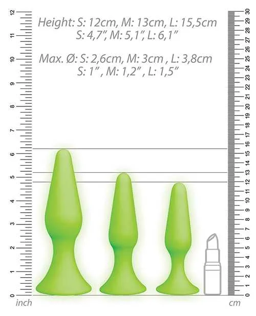 Ouch Butt Plug Set Glow in the Dark Green Ouch Anal Ouch Butt Plug Set Glow in the Dark Green Ouch Anal