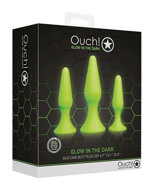 Ouch Butt Plug Set Glow in the Dark Green Ouch Anal Ouch Butt Plug Set Glow in the Dark Green Ouch Anal