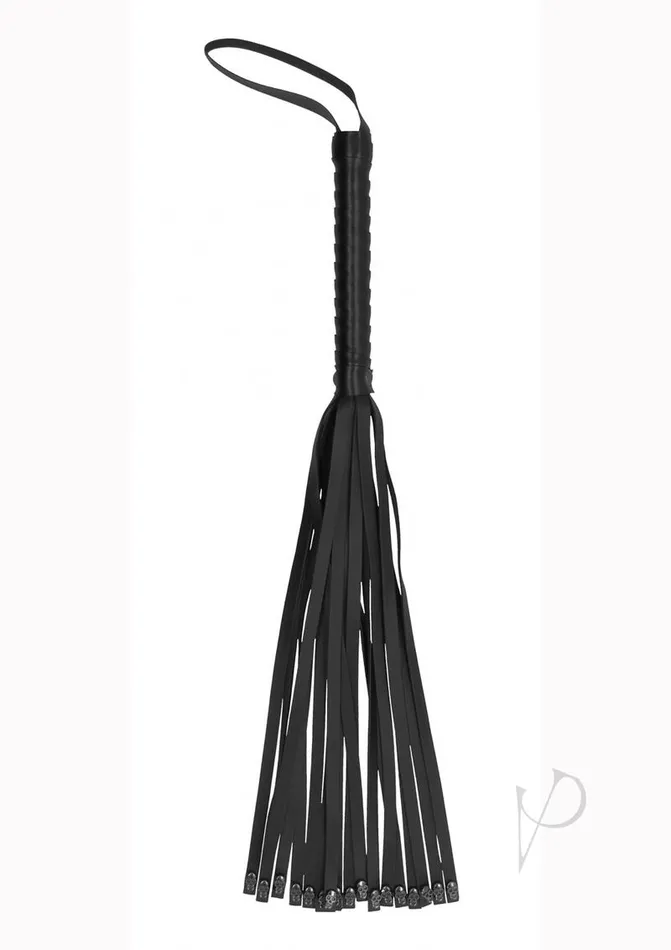 Ouch Restraints Ouch Skulls and Bones Leather Whip with Skulls Black