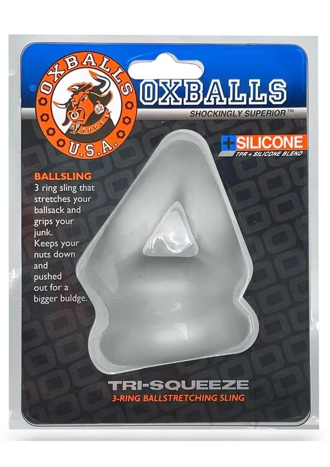 Oxballs TriSqueeze Silicone 3Ring Ball Stretching Sling Clear Ice Oxballs Male Sex Toys Oxballs TriSqueeze Silicone 3Ring Ball Stretching Sling Clear Ice Oxballs Male Sex Toys