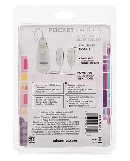 Pocket Exotics Pocket Exotics Vibrating Double Silver Bullets with Wired Remote Control Silver Female Sex Toys Pocket Exotics Pocket Exotics Vibrating Double Silver Bullets with Wired Remote Control Silver Female Sex Toys