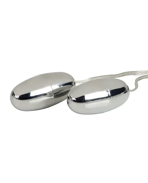 Pocket Exotics Pocket Exotics Vibrating Double Silver Bullets with Wired Remote Control Silver Female Sex Toys Pocket Exotics Pocket Exotics Vibrating Double Silver Bullets with Wired Remote Control Silver Female Sex Toys