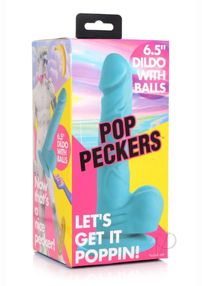 Pop Peckers Pop Peckers Dildo with Balls 65in Blue Female Sex Toys