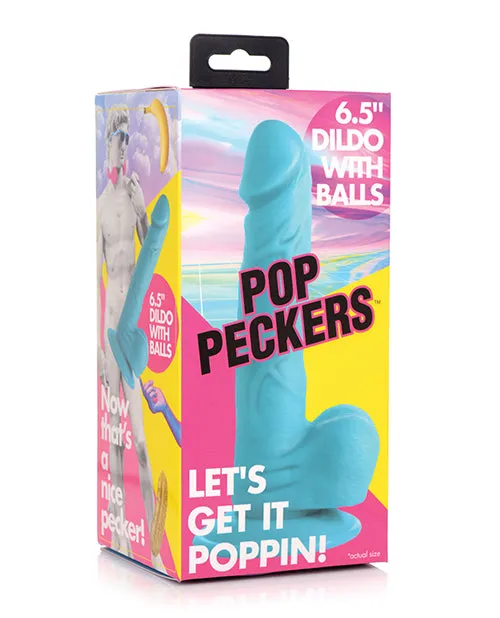 Pop Peckers Pop Peckers Dildo with Balls 65in Blue Female Sex Toys