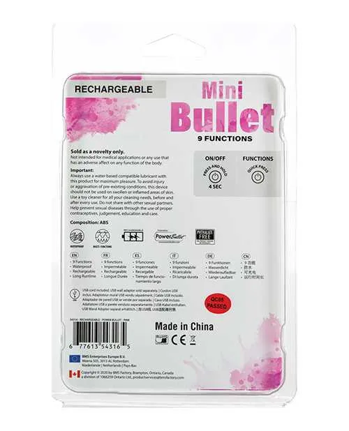 Power Bullet Female Sex Toys Mini Bullet Rechargeable Bullet 9 Functions Pink Power Bullet Female Sex Toys Mini Bullet Rechargeable Bullet 9 Functions Pink