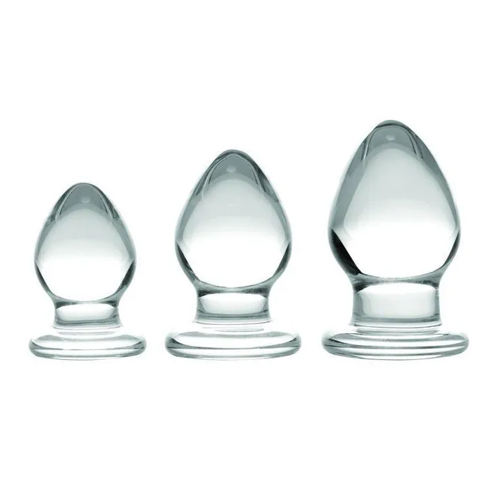 Prisms Erotic Glass Male Sex Toys 3 Piece Glass Anal Plug Kit