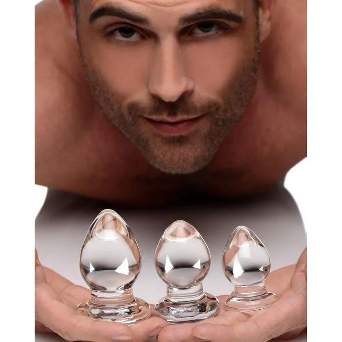 Prisms Erotic Glass Male Sex Toys 3 Piece Glass Anal Plug Kit