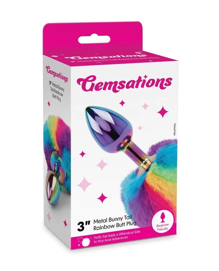 Rainbow Party Anal Gemsations 295 Metal Bunny Tail Rainbow Butt Plug Rainbow
